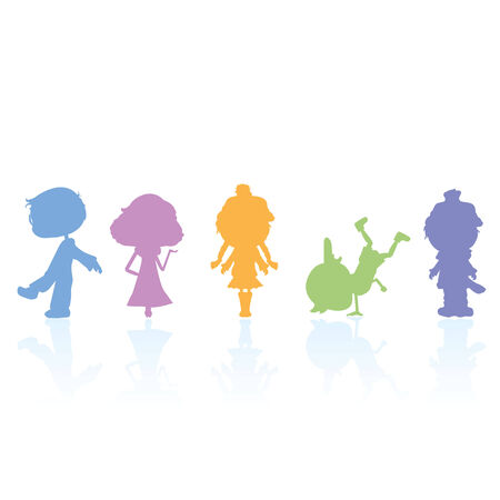 a set of colorful children silhouettes with white backgroundのイラスト素材