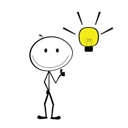 stickman with a light bulb has an ideaのイラスト素材
