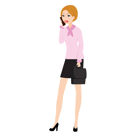 business lady talking on the phone and holding a briefcaseのイラスト素材