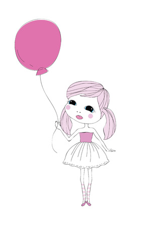 cute girl with balloonsのイラスト素材