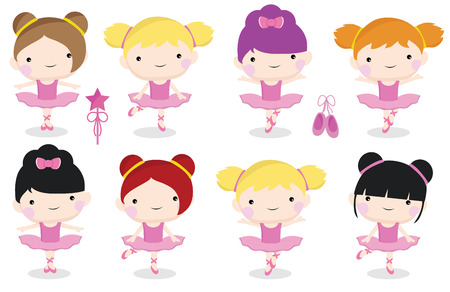 a set of cute and pretty ballerina girls in pinkのイラスト素材