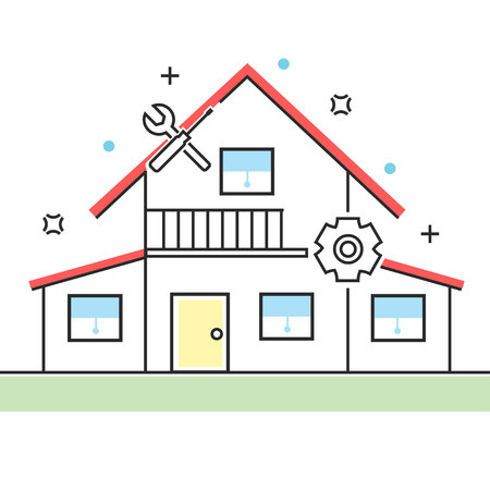 Fixing house line icons. Construction, building and architecture vector illustrationのイラスト素材