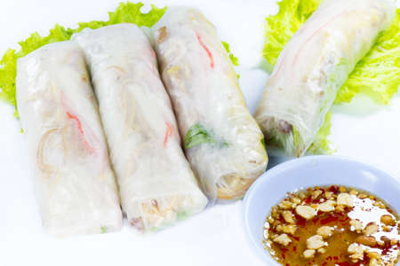 Vietnamese rice paper rolls with prawnsの写真素材