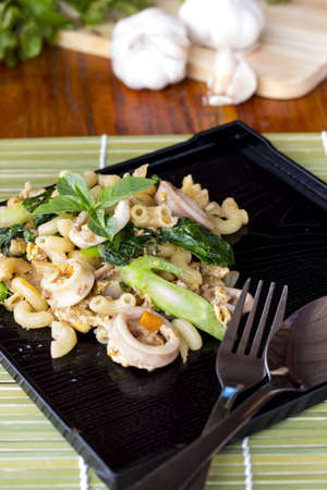 Stir fried macaroni with chikkenの写真素材