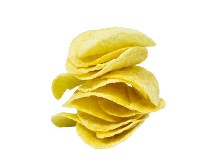 Stack of potato chips on a white 