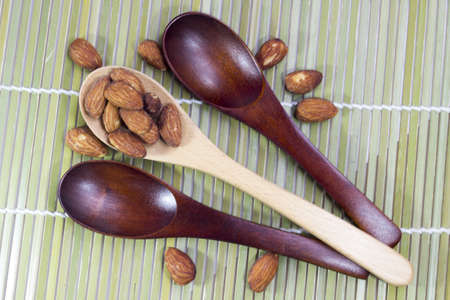 Almond and cashew spoon to deliciousの写真素材
