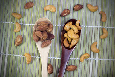 Almond and cashew spoon to deliciousの写真素材