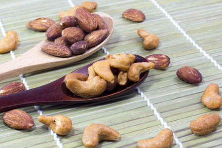 Almond and cashew spoon to deliciousの写真素材