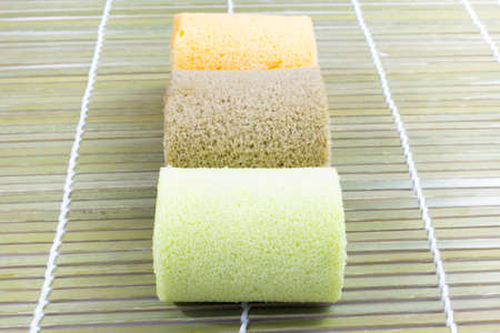 Colorful slice roll cake arrangement の写真素材