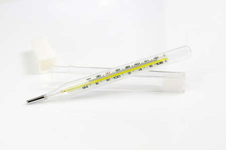 The temperature for adults and children on a white backgroundの写真素材