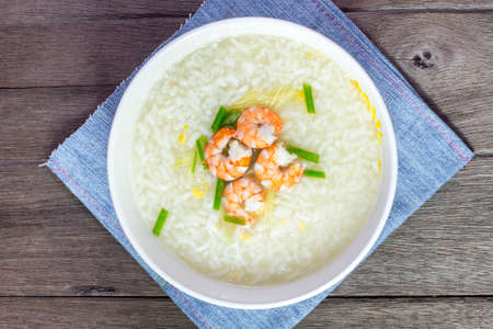 Rice soup with shrimpの写真素材