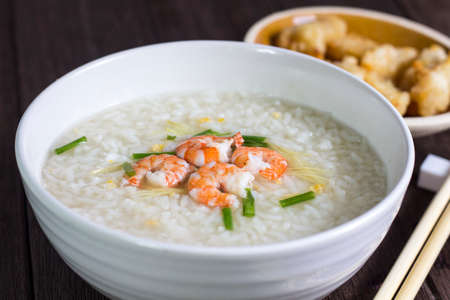 Rice soup with shrimpの写真素材