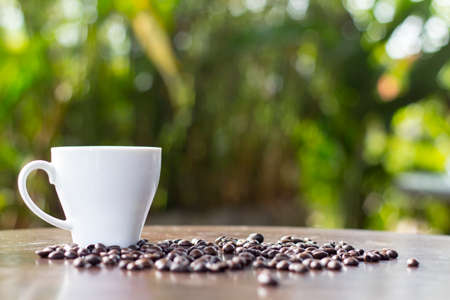 Coffee and sweets to tasty on a wooden floorの写真素材