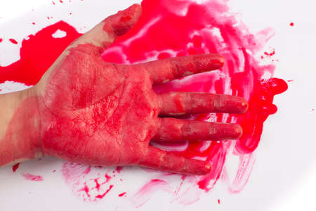 Halloween concept : bleeding hand on the white backgroundの写真素材