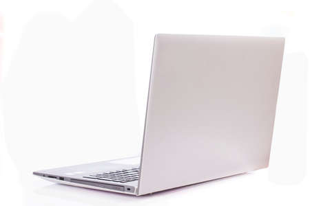 Laptop with white screen. Isolated on white backgroundの写真素材