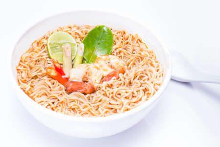 Hot and spicy instant noodle on isolated backgroundの写真素材