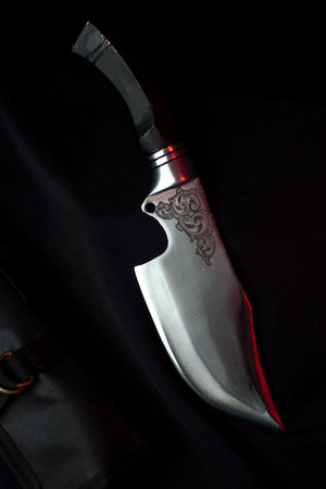 A knife with a handle and caseの写真素材