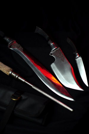 A various knife sizes with a handle each oneの写真素材