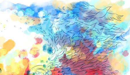 Abstract colorful dreamy bird fly backgroundの写真素材