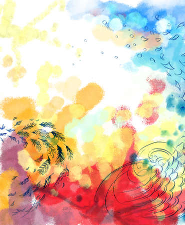 Abstract dreamy bird fly colorful backgroundの写真素材