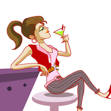 girl drinking cocktail in night club illustrationの写真素材
