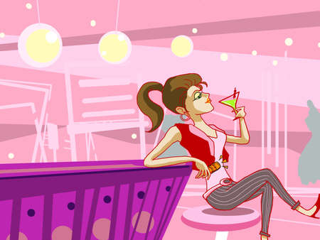 girl drinking cocktail in night club illustrationの写真素材