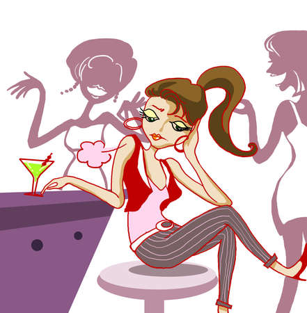 fashion girl bored in night club illustrationの写真素材