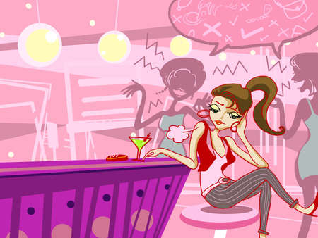 fashion girl bored in night club illustrationの写真素材