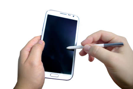 hand with smart phone stylus