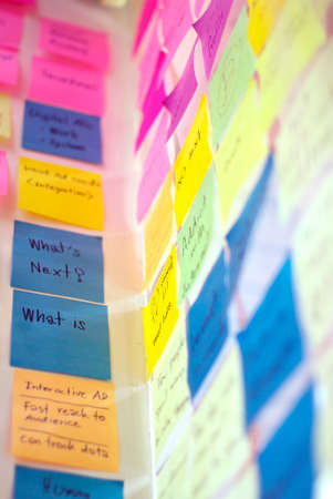 colorful post it on idea wallの写真素材
