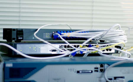 Router with cable wires, IT industry internet router with cable wiresの写真素材