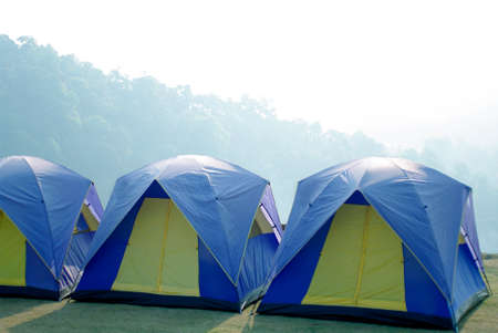 outdoor tents on mountain topの写真素材
