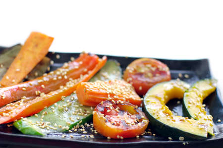 grill vegetable salad on isolated backgroundの写真素材