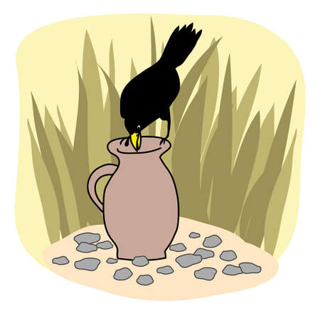 Black crow and a jug Aesops Fables vectorのイラスト素材