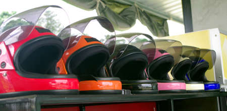 colorful bike helmetsの写真素材