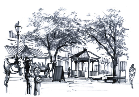 USA old town, savannah Georgia city market drawingのeditorial素材