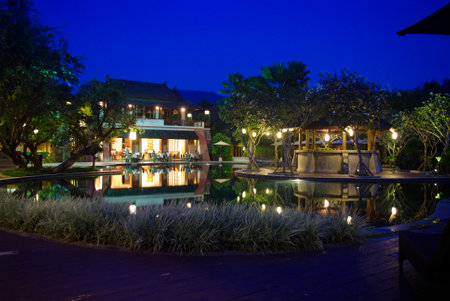 beautiful tropical resort architecture lightingのeditorial素材