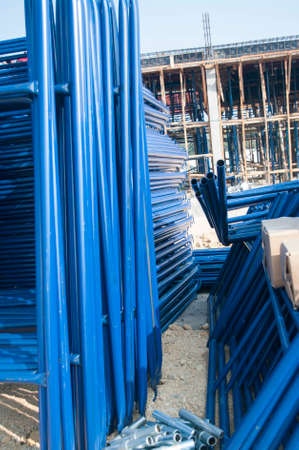 blue metal pipe for construction structureの写真素材