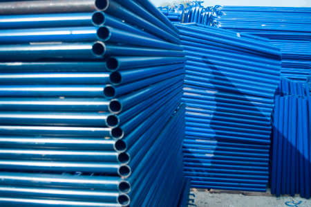 blue metal pipe for construction structureの写真素材