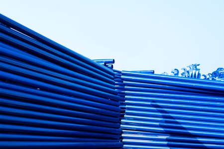 blue metal pipe for construction structureの写真素材