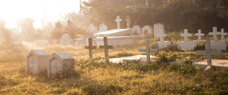 old cemetery graveyard in the morningの写真素材
