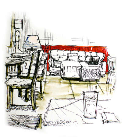 cozy coffee shop seats illustrationの写真素材