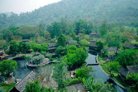 resort in the mountain view from topの写真素材