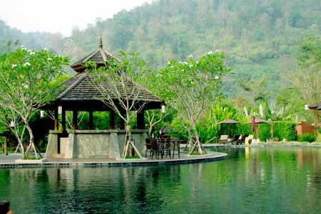 luxury topical resort by the pool, pool barのeditorial素材