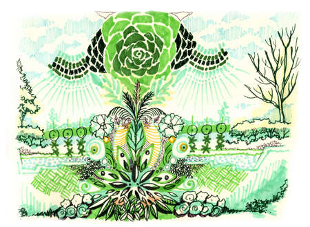 green nature, garden abstract illustration backgroundの写真素材