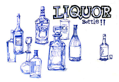 liquor bottles line drawing illustrationの写真素材