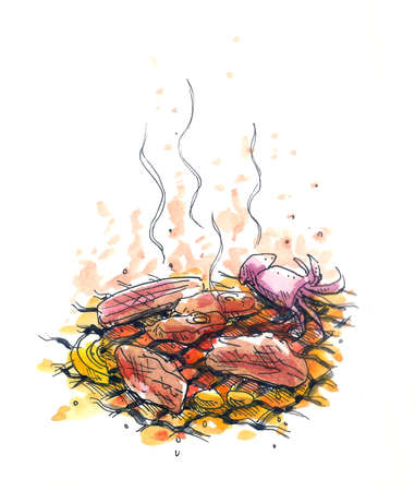 bbq party, charcoal barbeque illustrationの写真素材