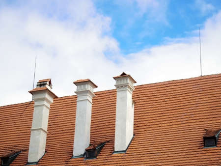 chimney on the roof in Europeの写真素材