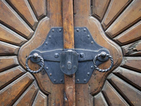 vintage door detail, metal and woodの写真素材