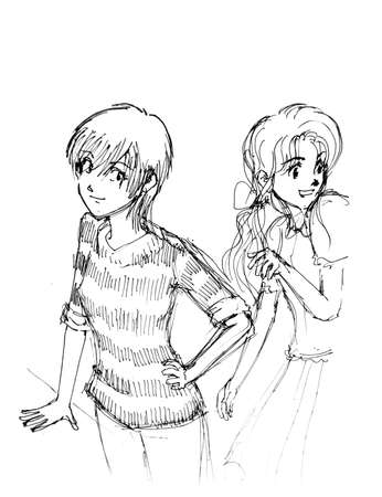 girls illustration cartoon, manga styleの写真素材